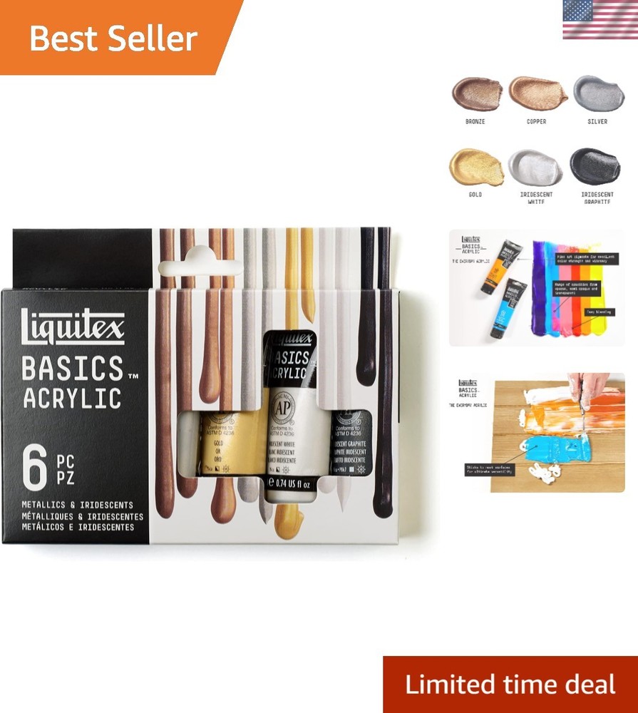 BASICS Acrylic Paint Set – 6 x 22ml Metallic & Iridescent Tubes for Artists