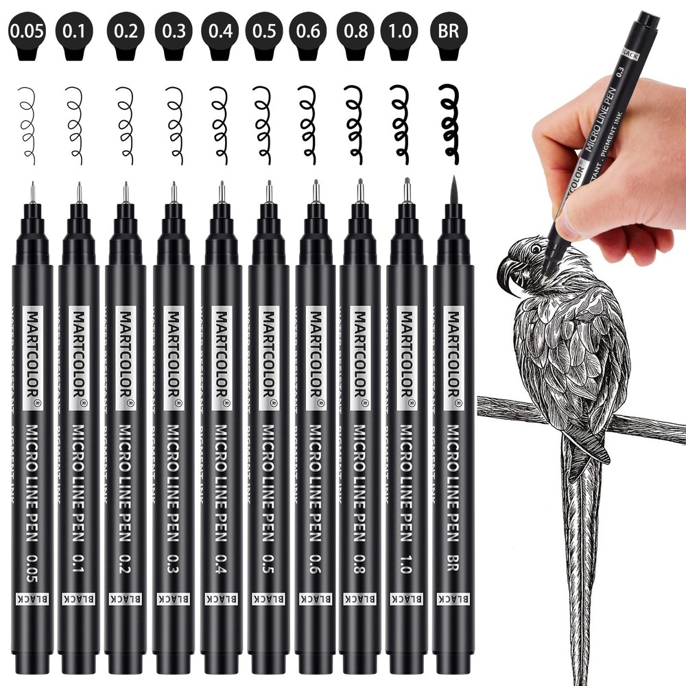 MARTCOLOR Micro Pen Fineliner Pens, 10 1 Count (Pack of 10), Black – 10 Pack
