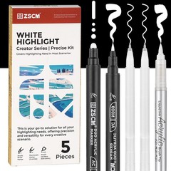 ZSCM 5 Pack White Acrylic Ink Pens for Drawing, Fine Point White Gel Pens, Op…