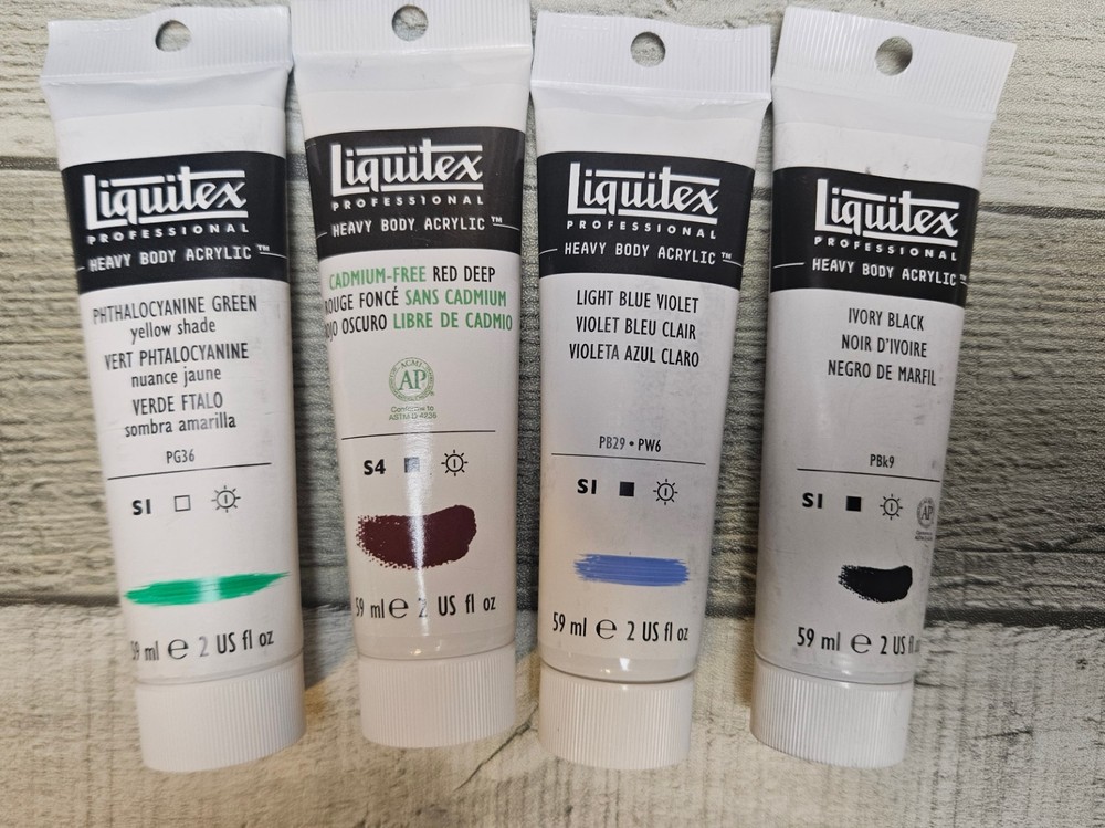 4 Liquitex Heavy Body Acrylic Paint Cad-Free Red Black Phthalocyanine Blue Viole