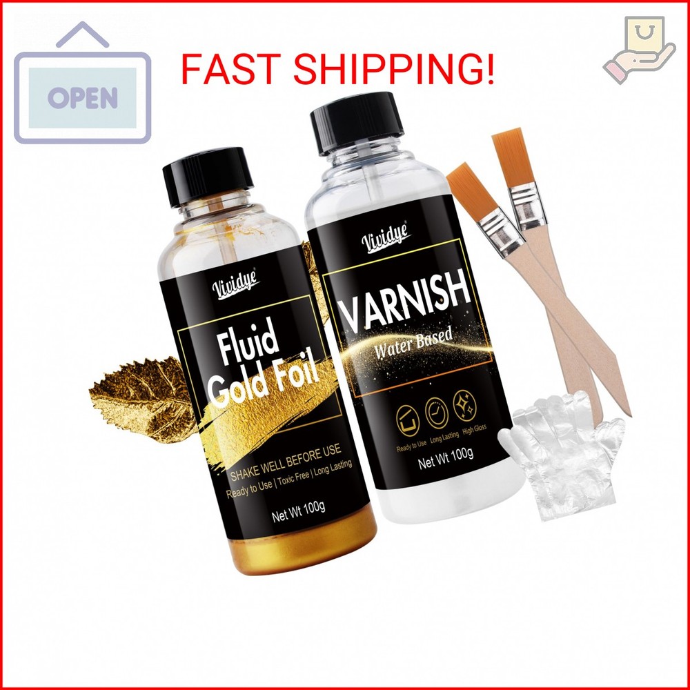 Metallic Gold Paint, 7oz Water-Based Liquid Gold Leaf Paint Kit for Wood, Metal,