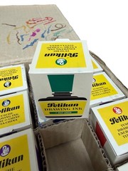 Vtg 517 Pelikan Drawing Ink Lot 1oz Germany Black Brown Blue Green Orange Yellow