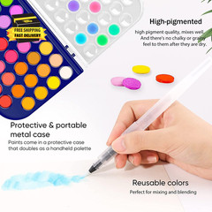 Paint Set, 48 Colors Non-Toxic Watercolor Paint with a Brush Refillable a Water