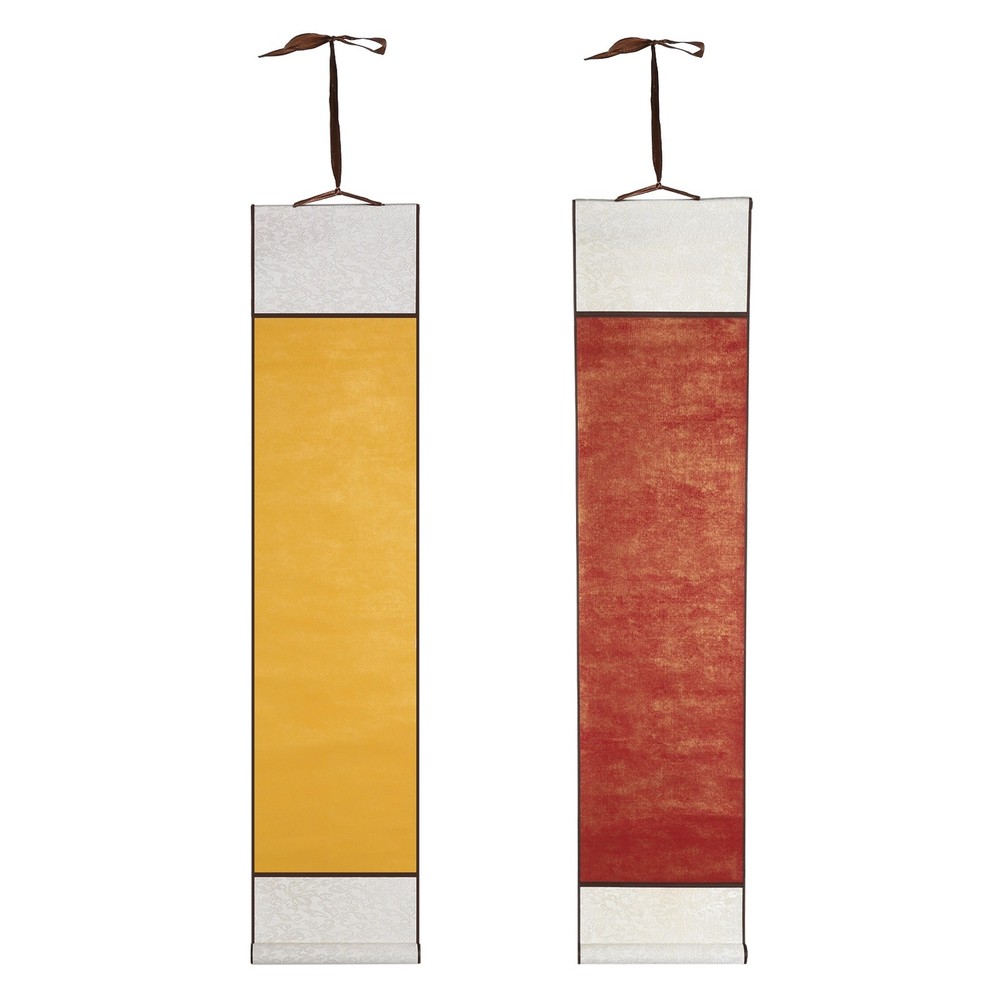 37.4″ x 8.7″ 2 Pcs Blank Hanging Scroll Paper Wood Rod, Dark Yellow/Dark Red