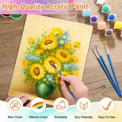 8 Pack Mini Acrylic Paint Set, 12 Colors Acrylic Paint Strips with 16 Brushes…