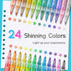 Glitter Paint Pens, 24 Colors Glitter Markers Pens Set Acrylic Sparkle Markers A