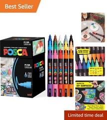 Set of 15 Acrylic Paint Marker Pens with Reversible Tips for All Surfaces