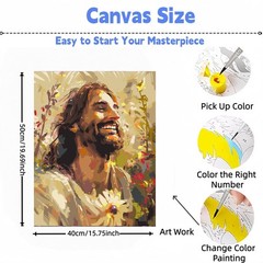 Paint by Numbers Kit for Adults, Jesus and Flowers Paint by Number for Adults,Ac