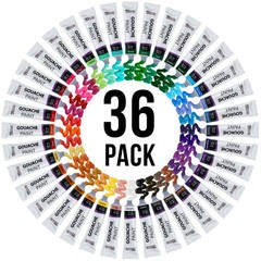 U.S. Art Supply 36 Color Set Gouche Paint in Large 18ml Tubes Color Mixing Wheel