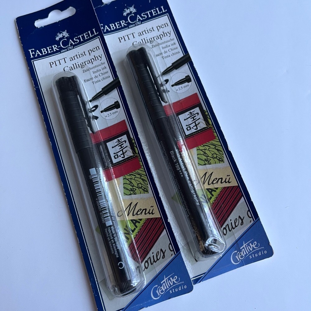 2 x Faber – Castell PITT Artist Pen Calligraphy India Ink Waterproof New