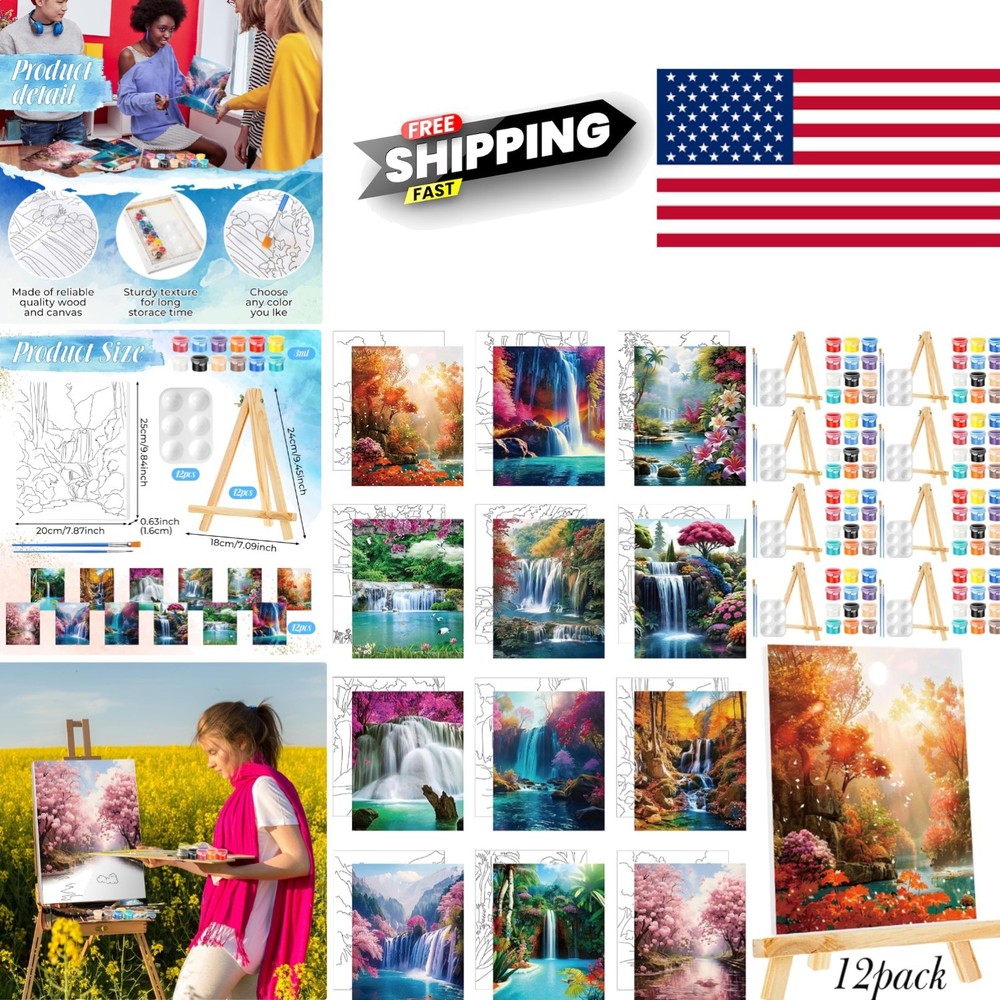 12 Pack Pre Drawn Canvas Painting Kit 8 X 10 Inches Realistic Landscape Art