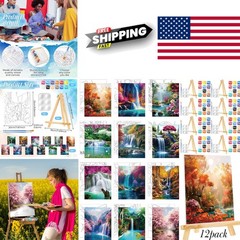 12 Pack Pre Drawn Canvas Painting Kit 8 X 10 Inches Realistic Landscape Art