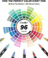 Acrylic Brush Markers, 96 Colors Brush Tip Acrylic Marker Set, 48 Dual-Tip Water