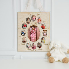 My 1st Year Photo Frame 10″ for Baby Keepsake, Decor, & Bday Party | Woodpeckers