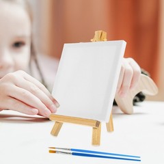 1 Set Small Wooden Easel and Canvas Painting Kit for Hobbyists Assorted Color