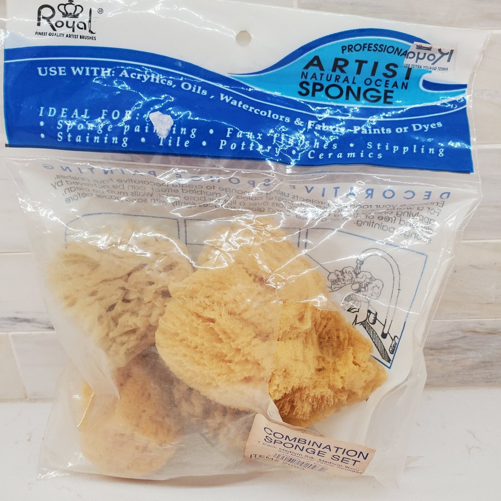 Royal Artist 4 REAL Sea Sponges Natural Ocean Sponge Med Silk & Wool & Yellow