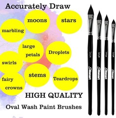 Cat Tongue Watercolor Brushes,4 PCS Oval Wash 1/8″, 1/4″, 3/8″, 1/2″, Black