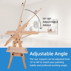 Large Horizontal Wooden Painting Easel with Storage Drawer and Palettes, H-Frame