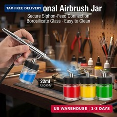 ABEST 10-Pack Airbrush Glass Jars 22cc (3/4 Oz) with 30° Down Angle Adaptor Lid