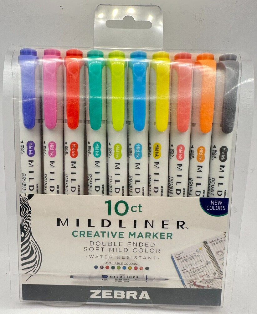 T36 Zebra Pen Mildliner, Double Ended Highlighter, Broad and Fine Tips, 10 Count