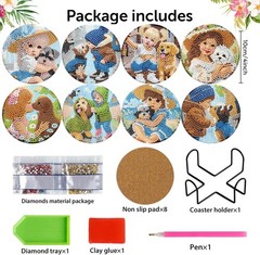 8 Pack Diamond Art Coasters Kits-Dog 3.9×3.9×0.1, Dog