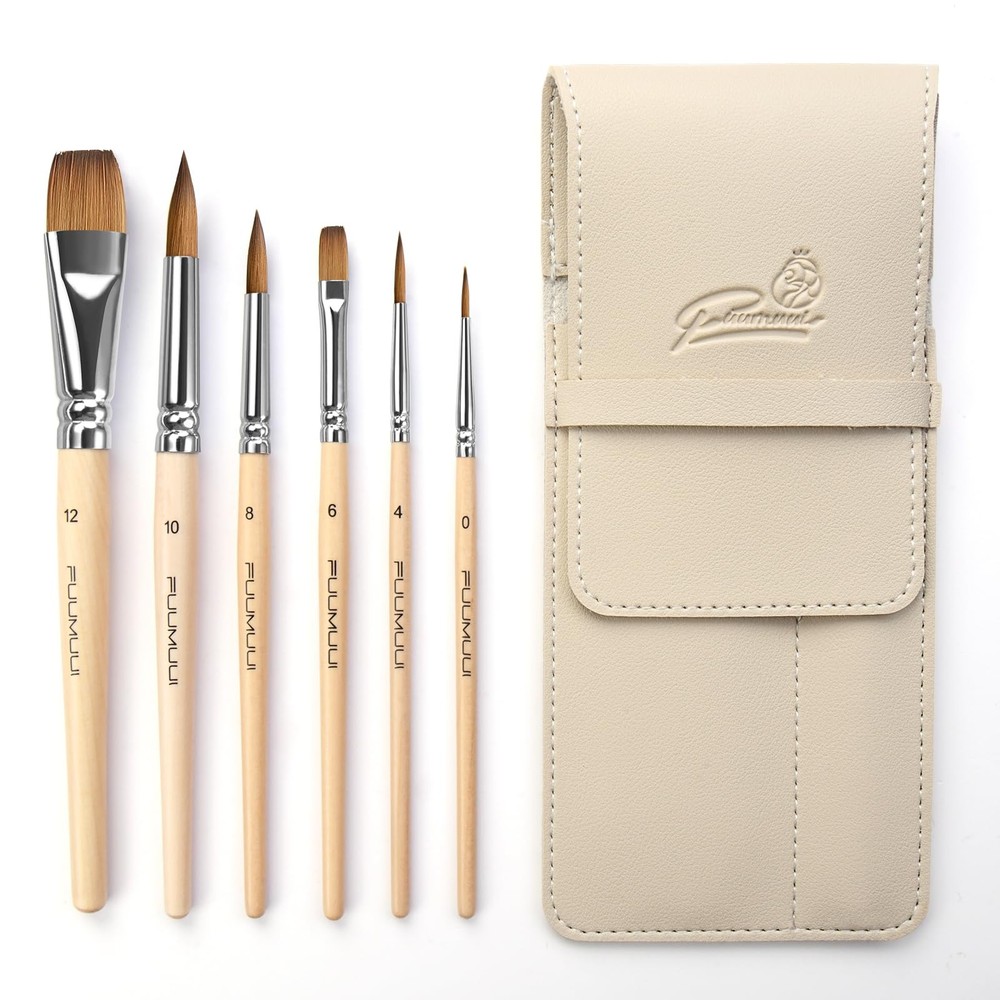 6 PCS Professional Kolinsky Sable Watercolor Brushes Set Dagger Round Art