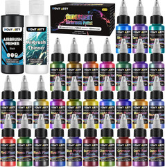 30 Color Iridescent Airbrush Paint Set Acrylic With Thinner Primer Ready Spray