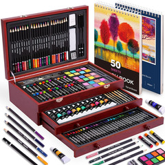 175 Piece Deluxe Art Set with 2 Drawing Pads, Acrylic Paints, Crayons, Colored P