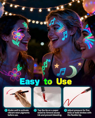 Glow in the Dark Face Paint Markers, 10 Colors UV Neon Body Paint Pens, Waterpro