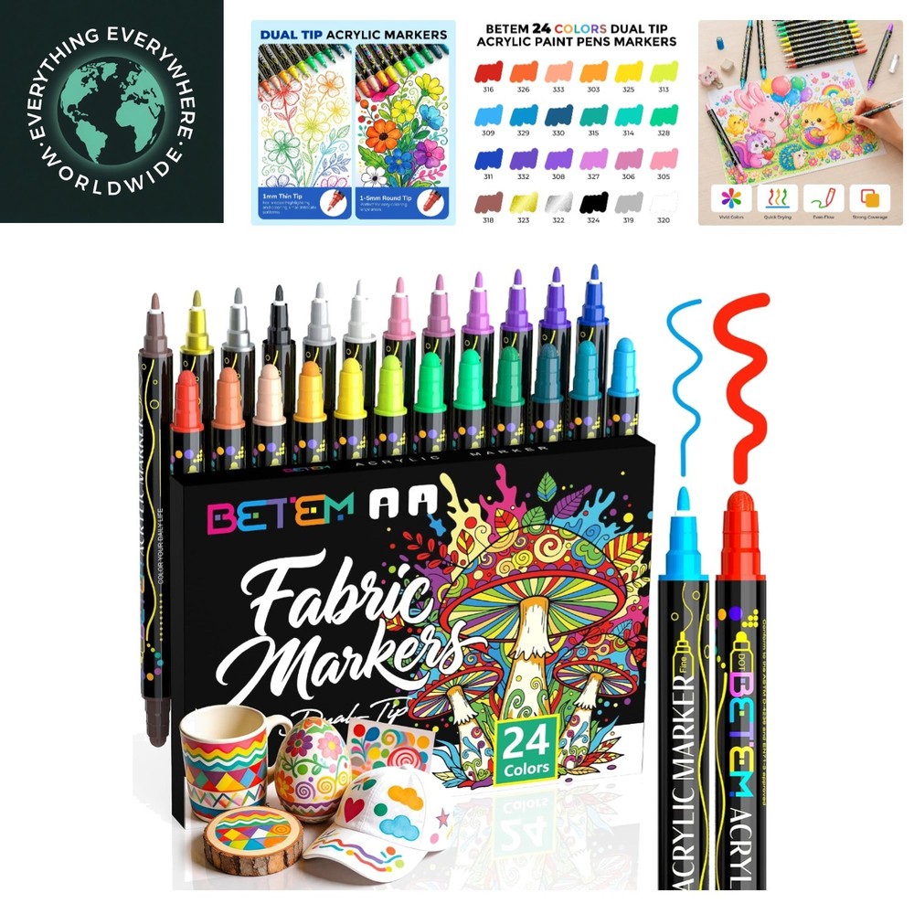 Artistic Versatility: 24 Colors Dual Tip Acrylic Paint Markers for All Surfaces