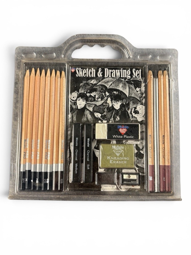 Nicole 18 Pc Sketch & Drawing Set PRO 3078 Charcoal Pencils Art Kit New