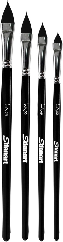 Cat Tongue Watercolor Brushes,4 PCS Oval Wash 1/8″, 1/4″, 3/8″, 1/2″, Black