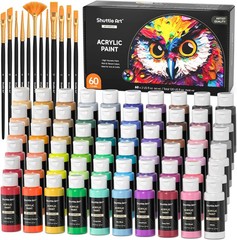 72 Pack Acrylic Paint Set, Shuttle Art 60 Colors Acrylic Paint Including Extra W
