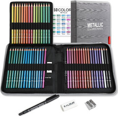 55 Piece Metallic Colored Pencils for Adults, Premium Artist Colored Pencils, So