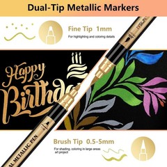 Metallic Marker Pens, 30 Colors Dual Tip Acrylic Paint Pens for Black Paper, …