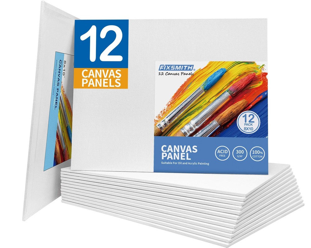 FIXSMITH Canvas Boards for Painting 8×10 Inch, Super Value 12 Pack White Blan…