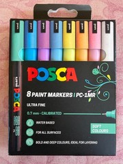 POSCA PC-1MR Marker Pen Soft Colours Pack of 8 Ultra fine 0.7mm calibrated new
