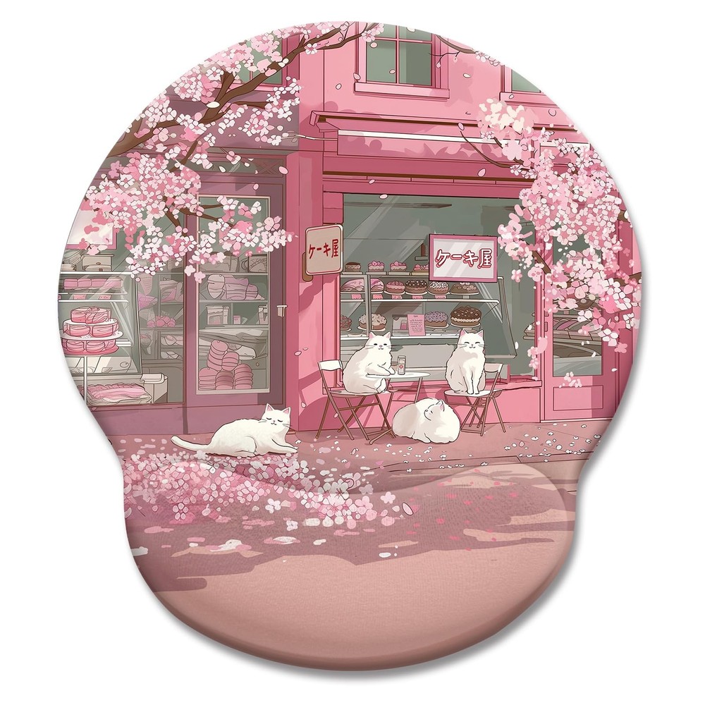 LIMKRIAN Cat Ergonomic Mouse Pad with Wrist Rest, Pink Cherry Blossom Compute…
