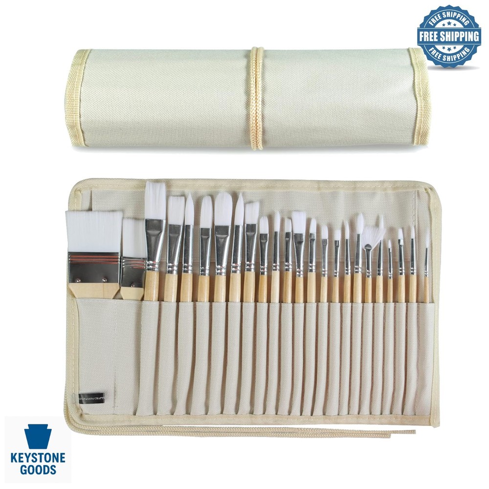 24-Piece Artist Paint Brush Set with Canvas Case – For Oil, Acrylic & Watercolor