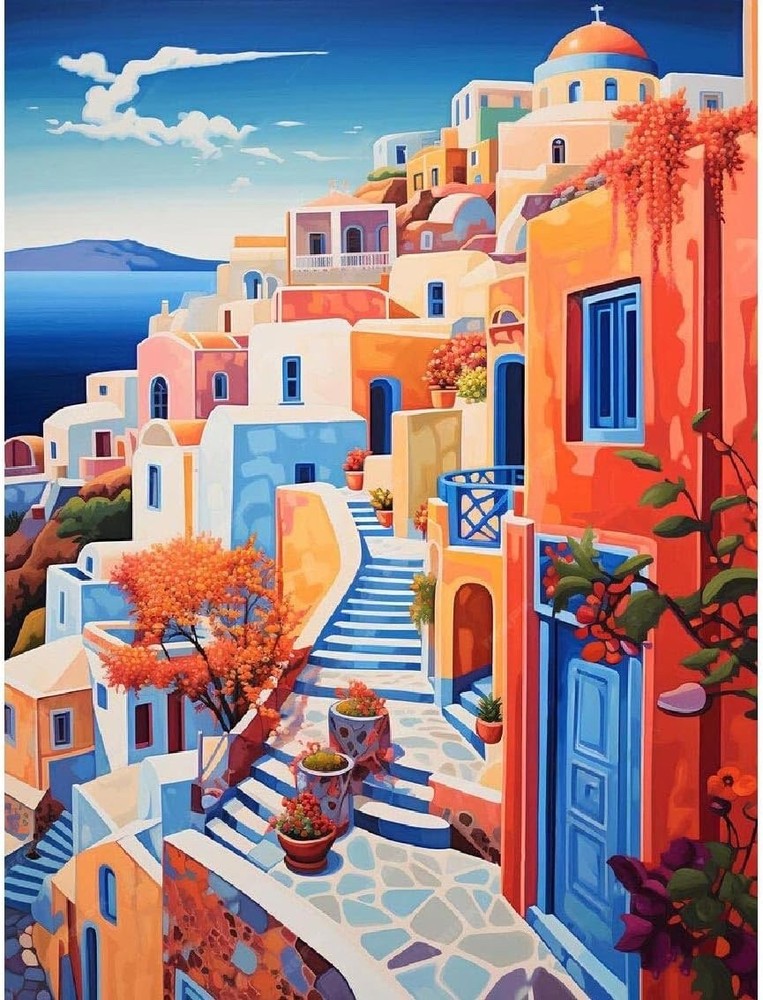 Paint by Numbers Kit for Adults 16×20 Inches Santorini City New FAST SHIPPING