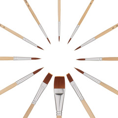 12 PC Brown Synthetic Hair round and Flat Paint Brush Set with Short Wood Handle