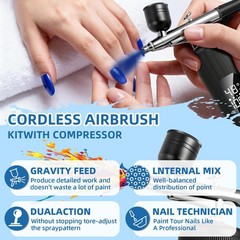 Airbrush for Nails Kit with Compressor, 48PSI Cordless Rechargeable Nail Airb