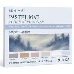 9×12 Heavyweight Sanded Pastel Paper Pad – 12 Sheets, Assorted Light Colors for