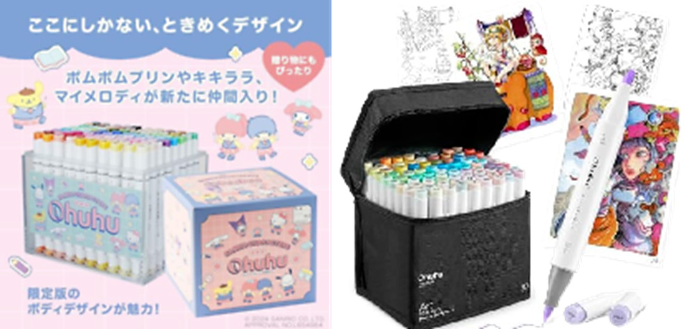 Ohuhu Marker Set 2x81pcs Brush & Chisel Alcohol Markers Sanrio Collab + Honolulu