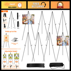 8PCS Black Easel Stands – 66″ Portable Tripod Display for Wedding Signs & Art