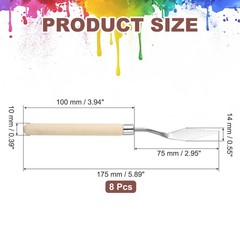 6.89″ 8Pcs Stainless Steel Palette Knife Birch Medium Pointed Natural Wood Color