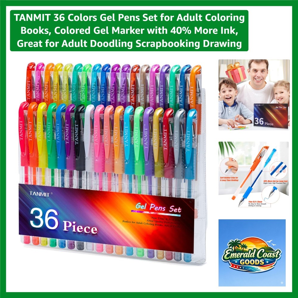 36 Colors Gel Pens Set – Non-Toxic with Glitter, Metallic, Pastel Shades