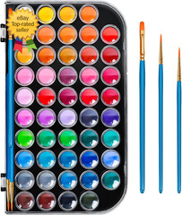 48 Color Solid Watercolor Paint Set with 3 Wooden Brushes Non Toxic Vibrant