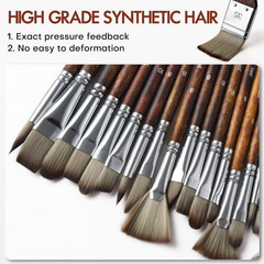 25-Pcs Paint Brush Set Professional Artist Series with Synthetic Bristles for Oi