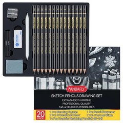 PANDAFLY Drawing Sketching Pencil Set, 20 Piece 1 Count (Pack of 20), Black